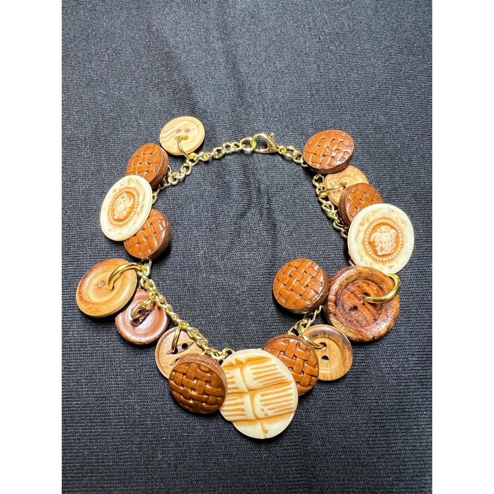 Vintage Button Charm Bracelet: Brown and Cream Colored Buttons - 8 Inch